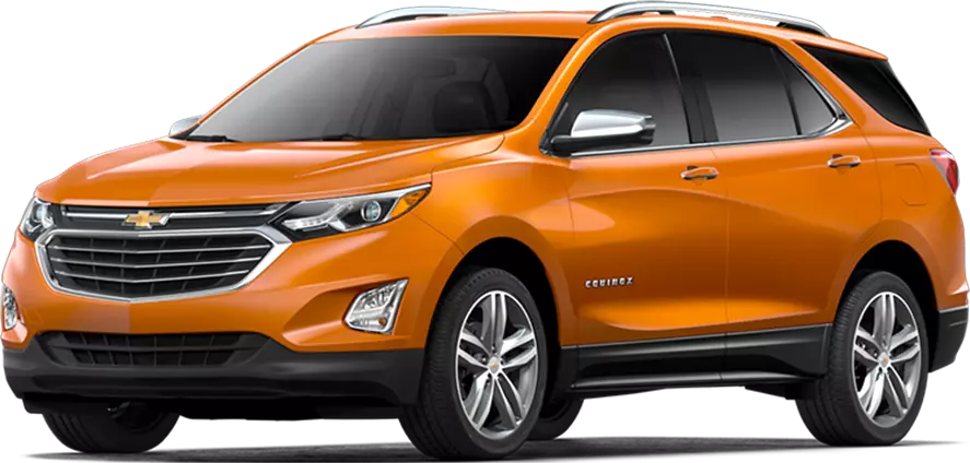 Illustration of a new orange Chevrolet mid size SUV.